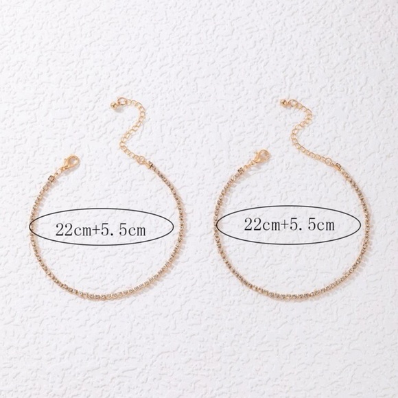 2 pcs Rhinestone Anklet Golden Chain - Picture 5 of 7